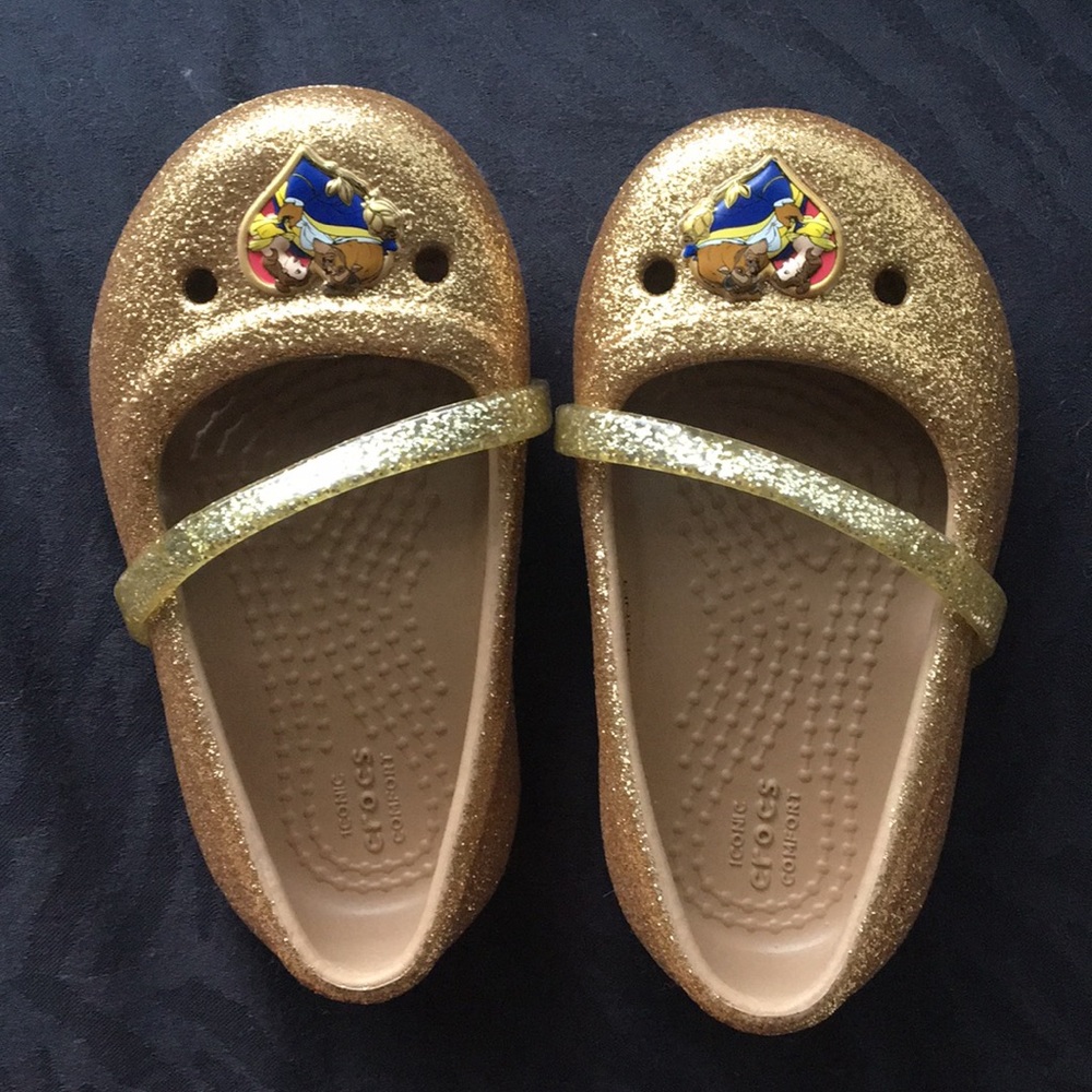 Disney Gold Glitter Mary Jane Crocs